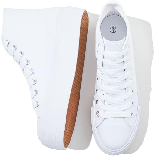 FRACORA Womens White Platform Sneakers High Top Shoes(White Mono,US5)