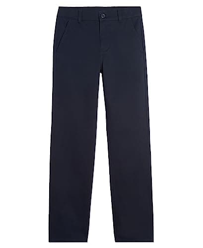 Nautica Big Boys School Uniform Flat Front Pant, Black, 12 Husky