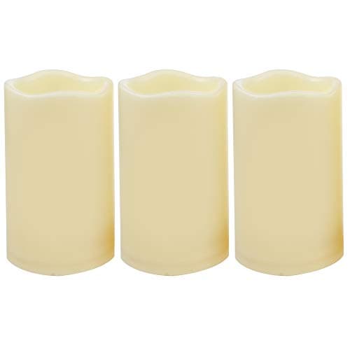 Outdoor Battery Operated Flameless LED Pillar Candles w/Timer 3”x5” 3 Pack