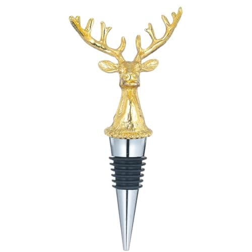 Wine Stoppers,Reusable Deer Wine Bottle Stoppers,Alloy Steel Champagne Stoppers, Perfect Wine Gift, Wide Used in Kitchen Decor, Bar, Wedding Party,Christmas (Gold Deer)