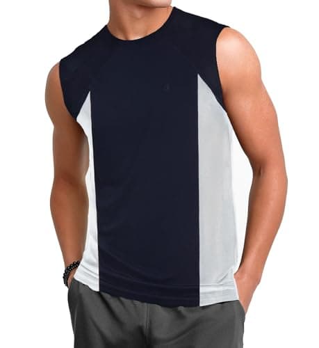 Champion Big and Tall Muscle T Shirts for Men - Cotton Mens Sleeveless Tees Navy/White