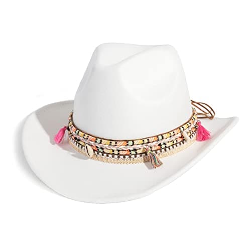 Gossifan Women Men Western Cowboy Cowgirl Hat Fedora Hat with Belt
