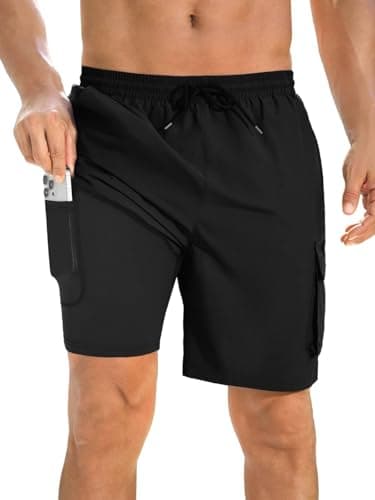 INCERUN Men's Swim Trunks with Compression Liner 2 in 1 Board Shorts Quick Dry Bathing Suit Swimsuit Swimming Trunks for Men Long Swim Shorts with Pockets Black XX-Large