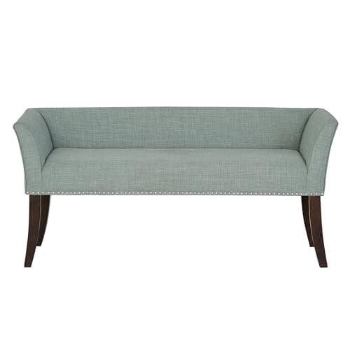 Madison Park Accent Bench for Living Room, Upholstered with Nailhead Trim, & Padded Seat Entryway Bench Small, End of Bed Bench with Back, 49.5" W x 19.25" D x 23" H, Light Blue