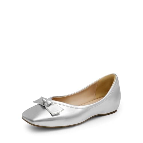 DREAM PAIRS Women's Low Wedge Dressy Flats, Comfortable Square Toe Rhinestone Wedding Shoes,Size 8,Silver-Metallic,SDFA2309W