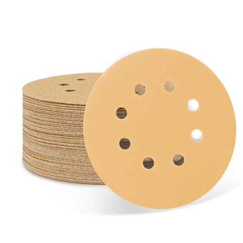 SUPBICCO 50 PCS 400 Grit 5 Inch 8 Hole Sanding Discs, Hook and Loop Gold Sandpaper Pads for Random Orbital Sander