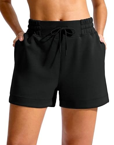 Soothfeel Women's Sweat Shorts High Waisted Drawstring 3" Comfy Soft Lounge Casual Shorts Athletic Workout Gym Summer with Pockets Black S