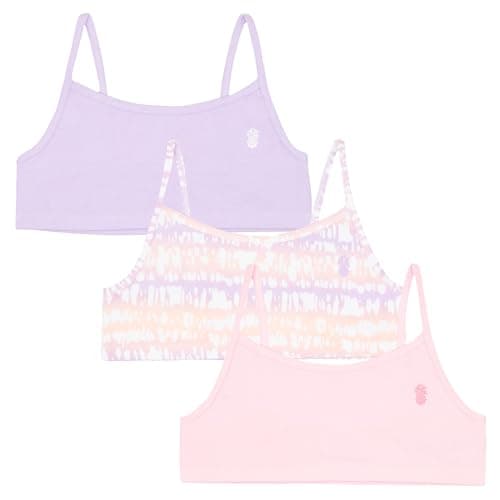 Tommy Bahama Girls Bralette 3-Pack - Soft, Breathable Cotton, Tag-Free Comfort, Training Sports Bra Set for Kids and Teens (White/Purple/Pink, Size 6)