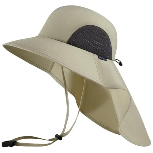 UVSAI UPF 50+ Foldable Sun Hats Wide Brim with Large Neck Flap for Men Women UV Protection Gardening Fishing Beach Hat Beige