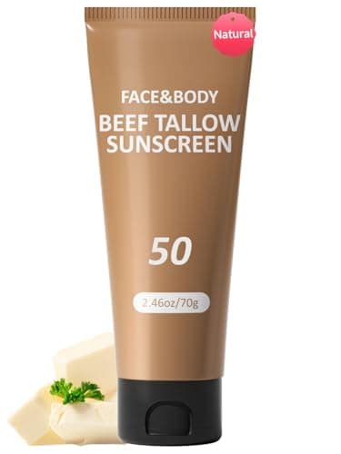 Beef Tallow Sunscreen for Face, Natural Reef Safe Sunblock for Face Body, Non Greasy Clean Travel Sun Screen Sunblock for Sunmmer Beach Outdoor Travel, 2.46 OZ