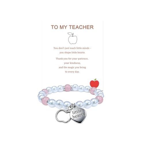 Unijew Teacher Appreciation Gifts Bracelet for Women, Apple Charm Thank You Gift for Preschool & Kindergarten Educators, End of Year Jewelry