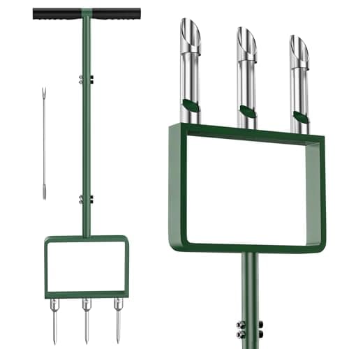 2-in-1 Manual Lawn Aerator Tool, Core Plug Aerator and Spike Aerator for Yard, 6 Replaceable Tines for Compacted Soil, Heavy Duty Garden Aeration Tool for Grass Roots Health & Lawn Care, Green