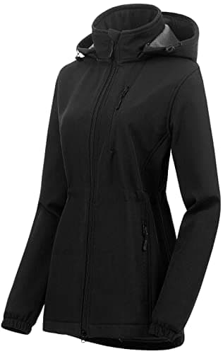 Chrisuno Women's Core Soft Shell Jacket Lightweight Hooded Softshell Long Jacket For Running Travel Hiking Black XS