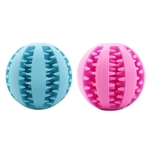Mira's Pocket Engaging Treat-Dispensing Chew Ball for Dogs - Natural Rubber Puzzle Toy for Teething, Boredom & Dental Health (Blue & Yellow, Large) (Sky Blue & Pink, Small)