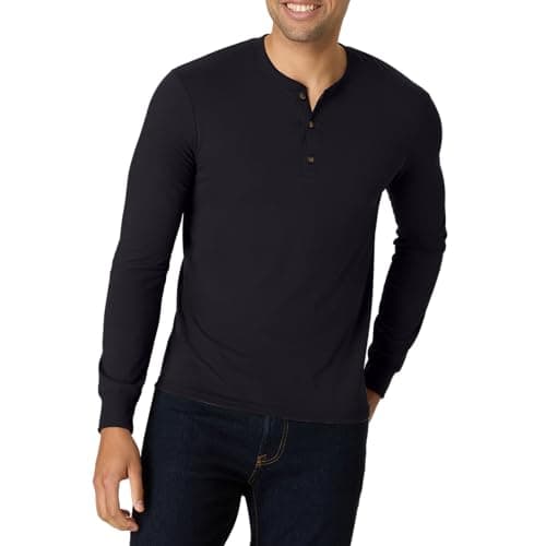 Hanes ComfortBlend Hanes Originals Men's Tri-Blend Long Sleeve Henley, Black, 2X Large