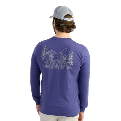 HUK Mens Pocket Tee, Comfortable Performance Fishing Long Sleeve T-Shirt with Chest Pocket, Lodge - Skipper Blue, 3X-Large