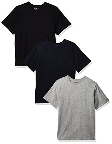 The Children's Place boys Short Sleeve Basic Layering T-shirt T Shirt, Black/Tidal/H Gray 3 Pack, Large US