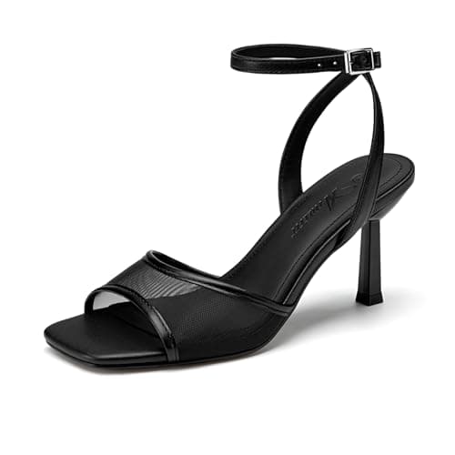 Athlefit Heels for Women Square Open Toe Stiletto Wedding Heels Black 11
