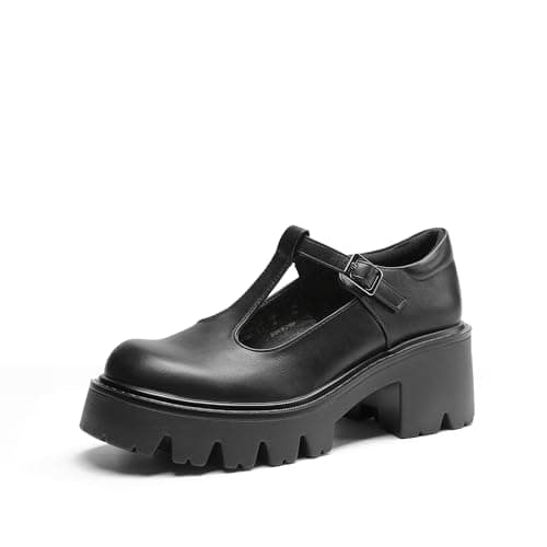 DREAM PAIRS Women's T-Strap Mary Jane Shoes Low Platform Chunky Block Heels Closed Toe Work Pumps Comfortable Round Toe Dress Wedding Party Shoes,Size 6,Black-Pu,DWUMPU2571