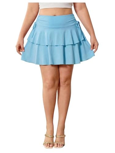 OYOANGLE Women's Plus Size High Waisted Y2K A Line Ruffle Skorts Mini Skirt