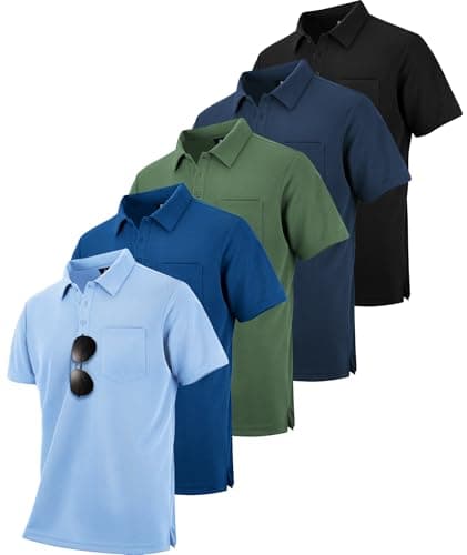 ZITY 5 Pack Polo Shirts for Men with Pocket Dry Quickly Short Sleeve Athletic Outdoor Work Collared Shirts XL