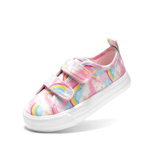 DREAM PAIRS Kids Toddler Sneakers Boys Girls Canvas with Cartoon Dual Hook and Loops for School Walking,Size 6 Toddler,Rainbow,KKUMFN2508