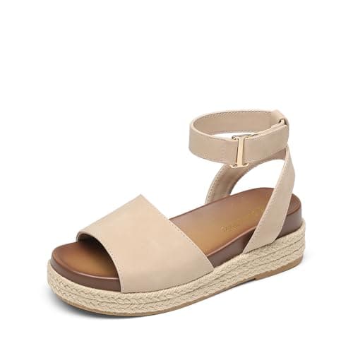 DREAM PAIRS Girls Platform Wedge Open Toe Espadrille Sandals with Buckle Ankle Strap for Little Kid/Big Kid,Size 11 Little Kid,Nude,KKUMWS2501