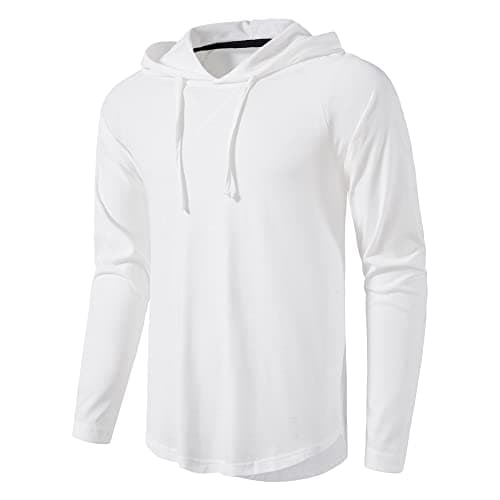 MUSE FATH Men's Workout Sweatshirt Athletic Hoodies, White, L
