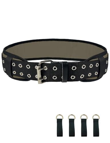 Heavy-Duty Padded Work Belt with D Rings,Tool Belt Fits Waists 31 To 49 Inches，Adjustable Holds Most Tool Belt Pouches Green (4 inches)