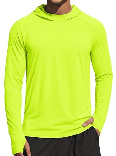 MAGCOMSEN Men's UPF 50+ Hoodie Fishing Shirts Long Sleeve UV Sun Protection Rash Guard Swim Beach Running Hiking FlGreen M