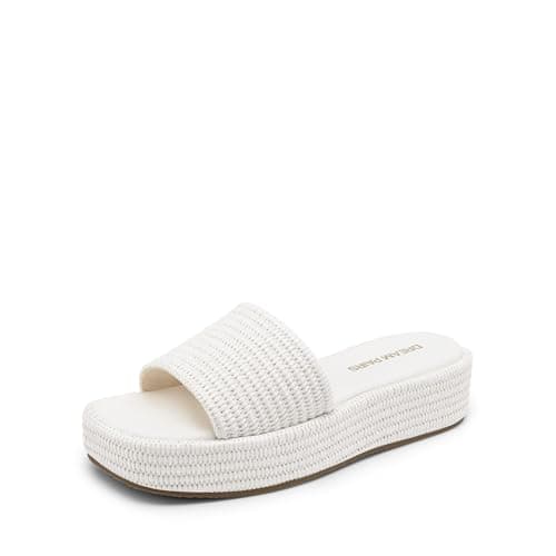 DREAM PAIRS Women Platform Slides Sandals Espadrilles Slip On Low Wedge Summer Open Toe Bohemia Dressy Beach Vacation Shoes,Size 7,White,SDWS26009W