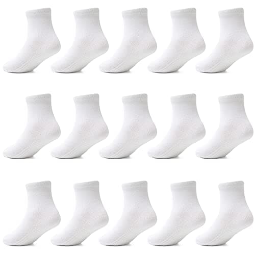 Tphon Toddler Socks with Grippers for Boys Girls, Kids Non Slip Grip Boys Socks 15 Pairs Half Cushion Crew Athletic Sock 6-12 Months