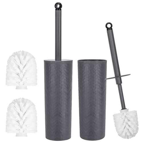 Topsky Toilet Brush,2 Pack Compact Toilet Brush & Holder Set,Plastic Round Barrel Loo Brush with 2 Replacement Toilet Brush Head,Durable for Bathroom Toilet,Dark Gray