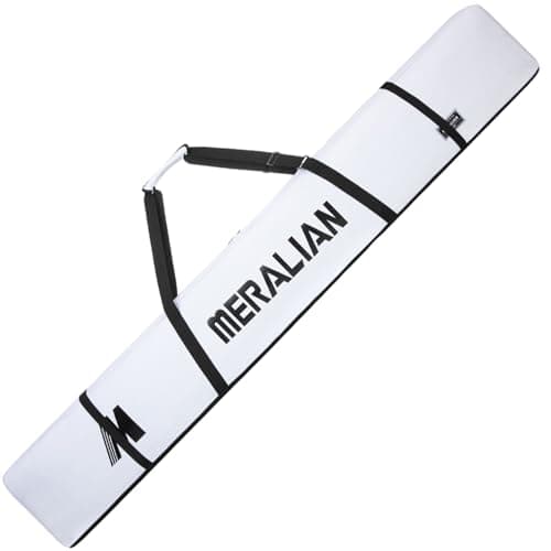 MERALIAN Padded Ski Bag,Waterproof Full Padded Single Ski Travel Bag with Adjustable Shoulder Strap. (White, 185 cm)