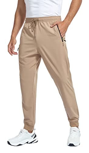 GAXIDES Mens Hiking Pants Sweatpants for Men Lightweight Quick Dry Baggy Relaxed Fit Joggers Athletic Track Workout Casual Running Pants with Zipper Pockets Khaki XL/32