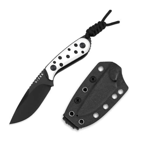 Kizer Buddy Fixed Blade Knife, 3" Nitro-V Steel Camping Knife with Black & White G10 Handle, Compact EDC Fixed Blade Knives with Sheath for Hiking & Camping 1081A3