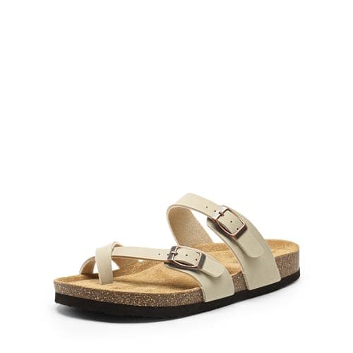 DREAM PAIRS Women's Thong Slide Sandals with Cork Footbed Open Toe Adjustable Slip On Slippers Comfort Flat Sandals for Summer,Size 6,Natural,SDSS2405W