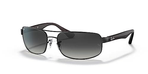 Ray-Ban Mens RB3445 Rectangular Sunglasses, Matte Black/Light Grey Gradient Dark Grey, 61 mm