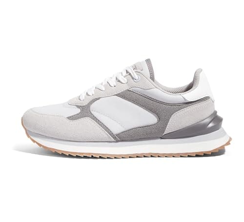 LUCKY STEP Women's Platform Fashion Sneakers Suede Colorful Colorblock Stylish Retro Casual Neutral Tennis Running Footwear Walking Shoes(Grey,7 US)