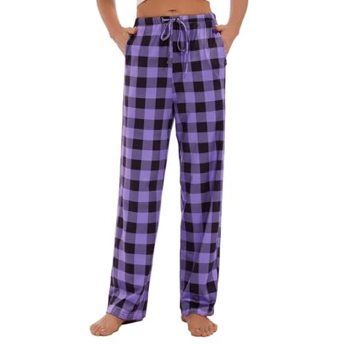 Devirld Women's Lounge Pants, Straight-Leg Loose Pajama Pants for Women Flowy Wide Leg Palazzo Trousers with Pockets