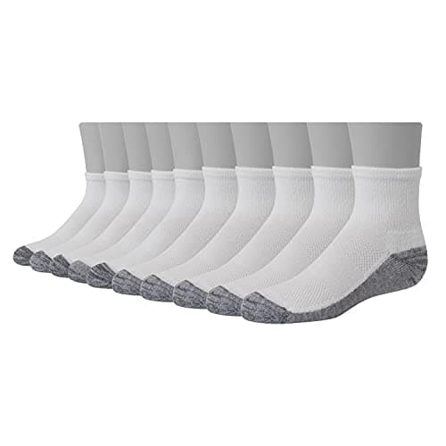 Hanes Boys Ultimate Ankle And No Show Performance Sport Socks, 10-pair Packs Fashion-liner-socks, White/Grey Bottom, Medium US