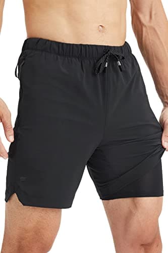Fabletics Men's The One Short (Lined), Training, Swimming, Lightweight, Quick-Dry, Zip Pocket, Stretch Woven, 7" Inseam, M, Black