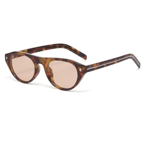 SUNBSR Retro Oval Sunglasses for Women Men 2026 Trendy Cat Eye Sun Glasses 70s Vintage Shades UV Protection (Brown Tortoise/Champagne)