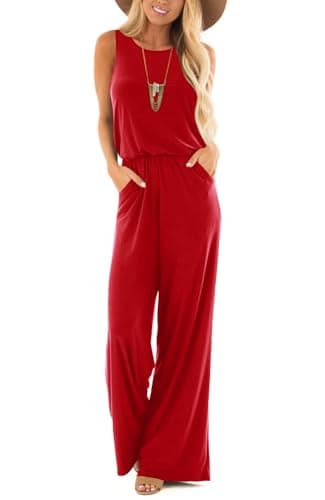 Lacozy Women's Summer Sleeveless Jumpsuits Casual Crew Neck Wide Leg Pants One Piece Jumpsuit Rompers 2026 Red L