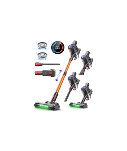 Zynet Cordless Vacuum Cleaner, 500W/45KPA/40Mins Lightweight Stick Vacuum for Home, LED Display and Green Headlights, 6-Stages Filtration, Self-Standing Vacuum for Hard Floor, Carpet