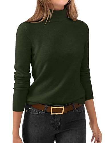 ANRABESS Womens Turtleneck Wool Blend Lightweight Sweaters,Army Green,XL