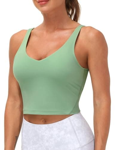 Women’s Longline Sports Bra Wirefree Padded Medium Support Yoga Bras Gym Running Workout Tank Tops (Light Green, Medium, m)