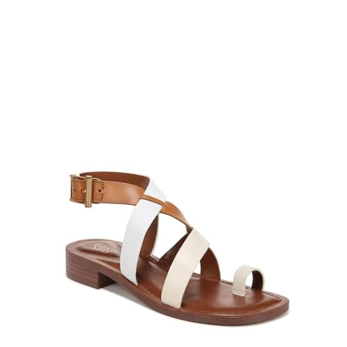 Franco Sarto Womens Ina Strappy Sandal Ivory White/Tan Leather 5 M