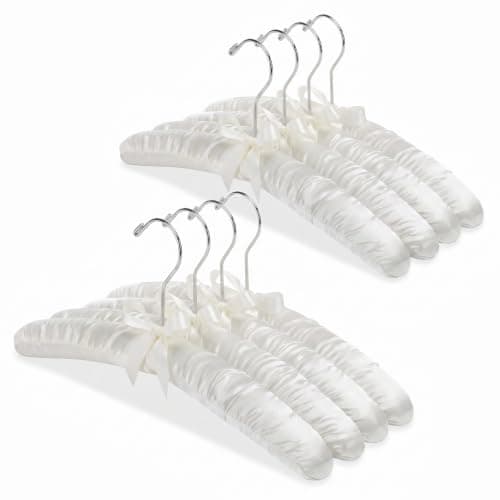Whitmor Satin Padded Hangers for Women Clothing, Bow Design, 8-Pack, Bone