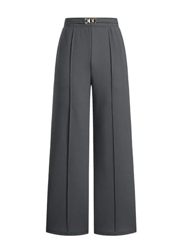 EVAELSS Womens Wide Leg Pants Elastic High Waisted Straight Business Casual Work Slacks Pleated Dress Pants Trousers Grey X-Large
